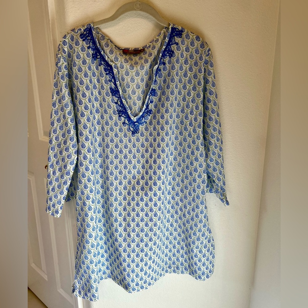 Rock Flower Paper Blue Green & White Printed Tunic